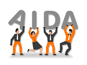 Home Visuele weergave van het AIDA-model met de vier stappen Attention, Interest, Desire en Action voor effectieve marketing